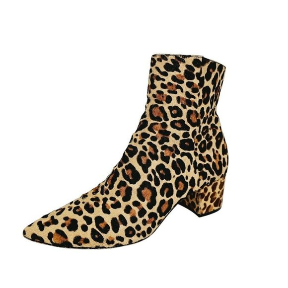 Dolce Vita Bel Ankle Booties 8 Brown Black Leopard Calf Hair Block Heel Side Zip - Picture 13 of 13